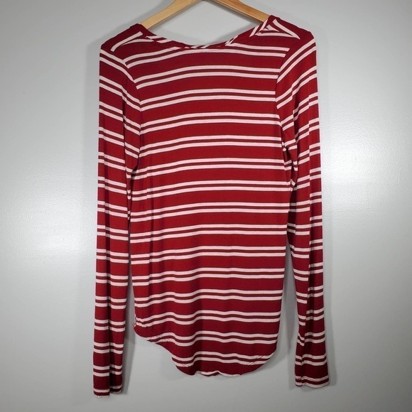 Poof! Striped V-Neck Long Sleeve Top Red White Size Large - Picture 4 of 7
